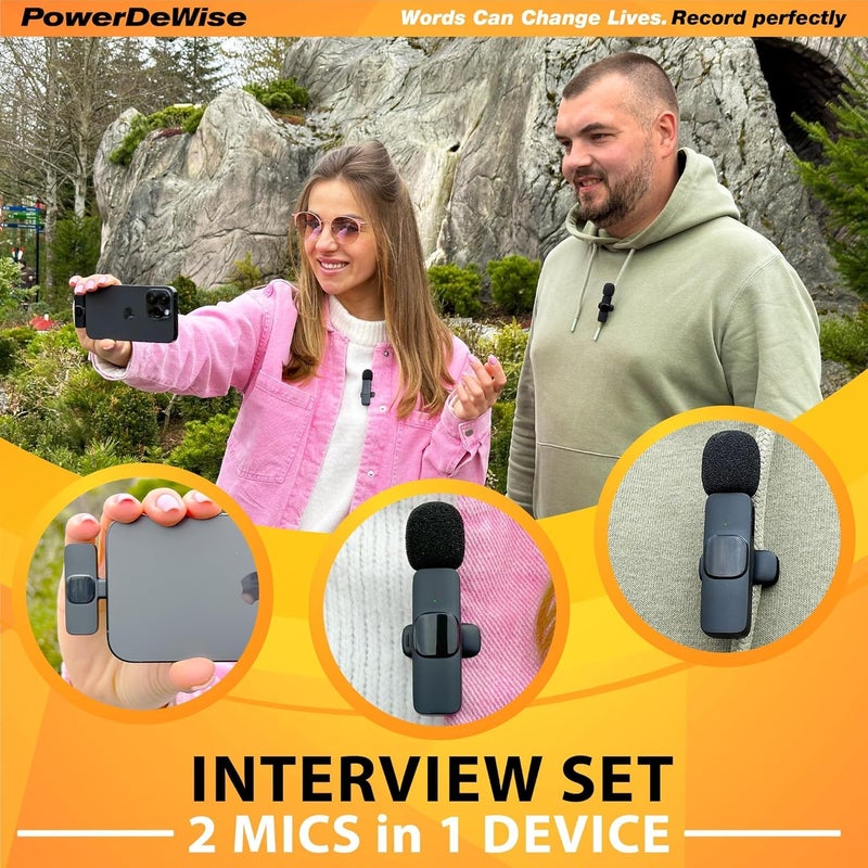PowerDeWise Professional Wireless Lavalier Lapel Microphone for iPhone, iPad - Dual Omnidirectional Condenser Recording Mic for Interview Video Podcast Vlog YouTube - Image 5